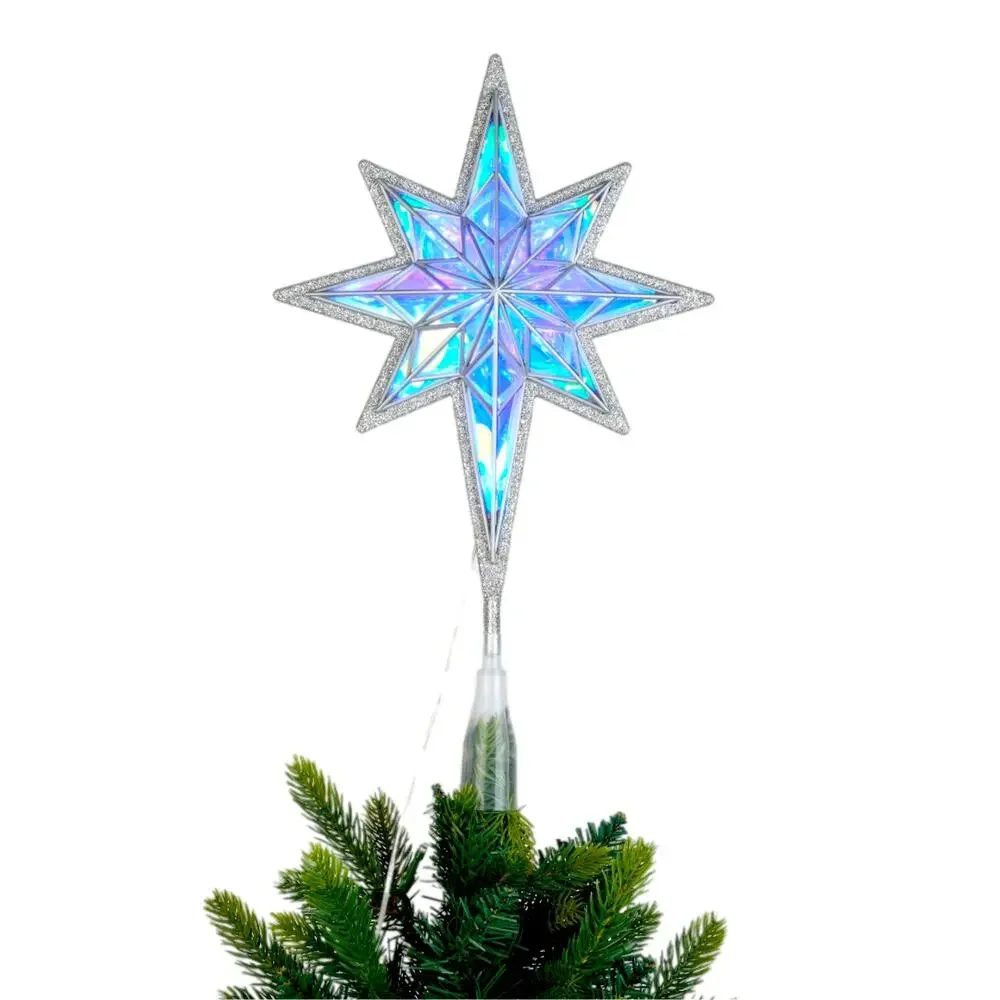 Iridescent LED Star Christmas Tree Topper Silver 15